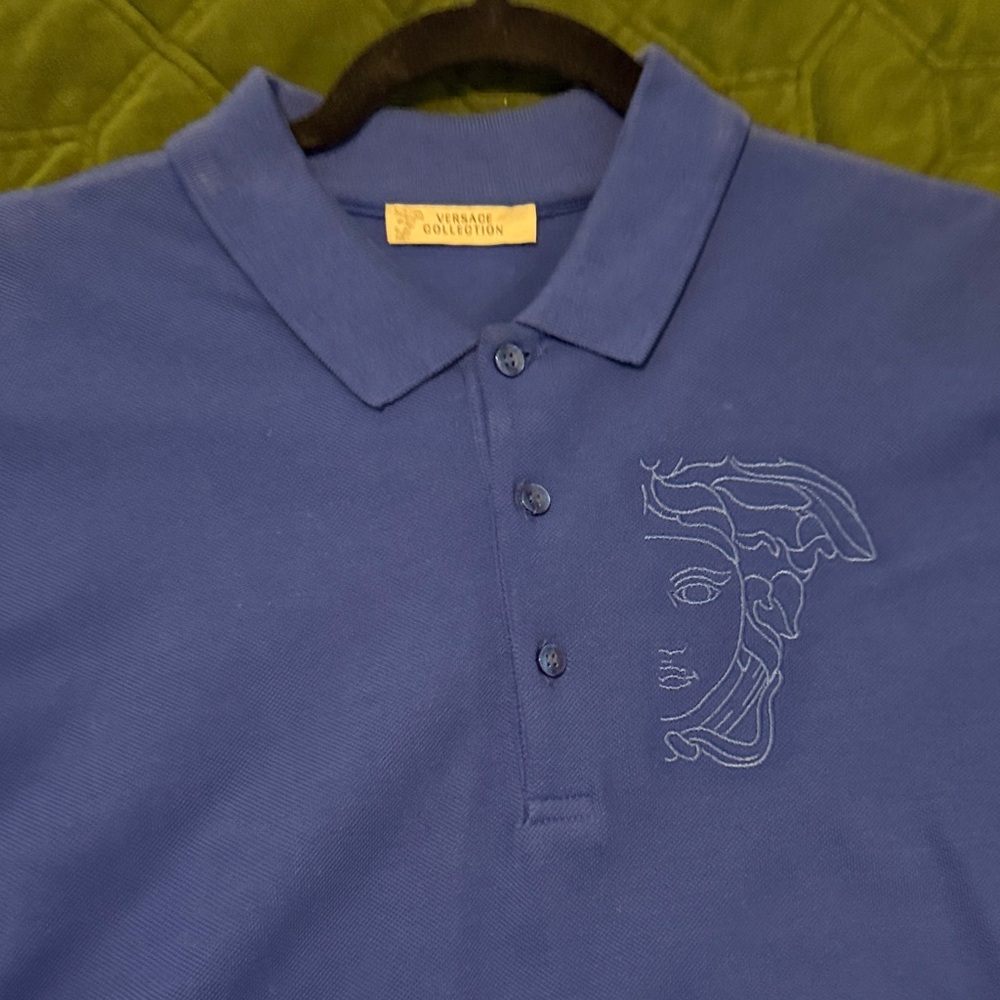 Versace Collection Blue Polo with Medusa Embroidery
